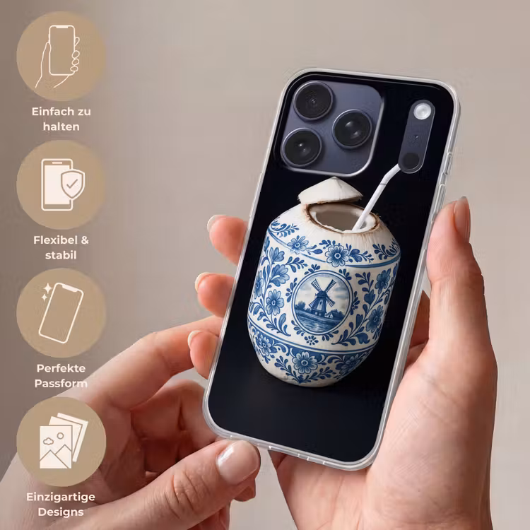 Kokosnoot - Eten - Delfts blauw - Drinken Telefoonhoesje iPhone 17 Pro klein -sfeer3_DE