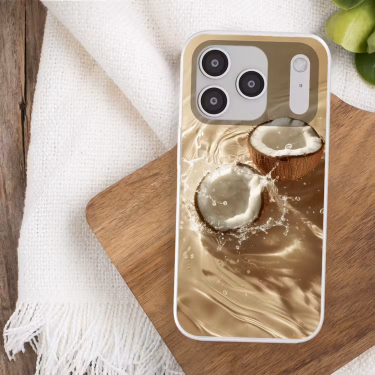 Kokosnoot - Water - Beige - Spetters Telefoonhoesje iPhone 17 Pro klein -sfeer1