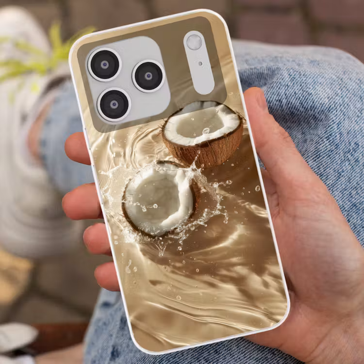 Kokosnoot - Water - Beige - Spetters Telefoonhoesje iPhone 17 Pro klein -sfeer2