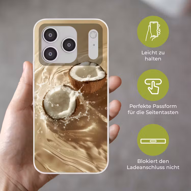 Kokosnoot - Water - Beige - Spetters Telefoonhoesje iPhone 17 Pro klein -sfeer3_DE