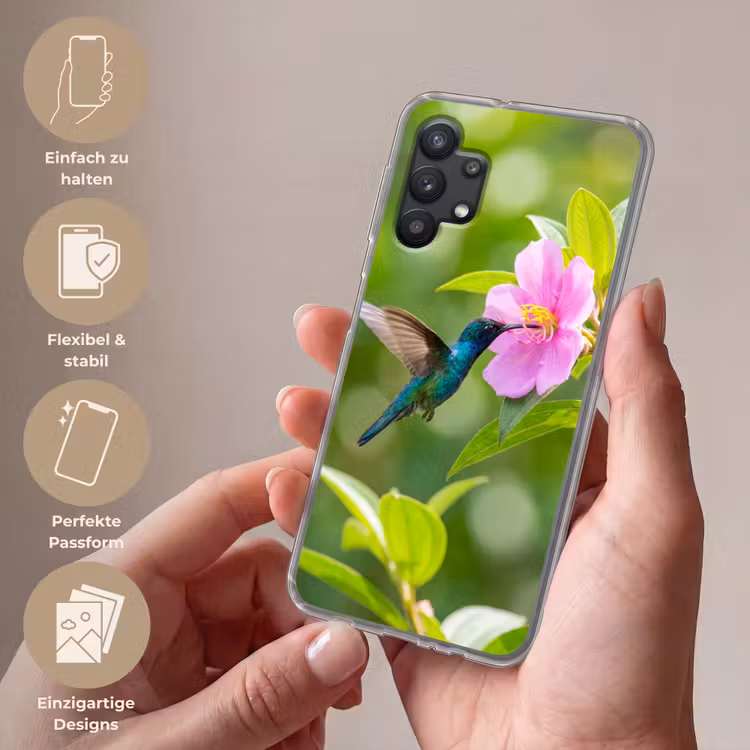 Kolibrie - Bloem - Natuur - Groen Telefoonhoesje Samsung Galaxy A32 5G klein -sfeer3_DE