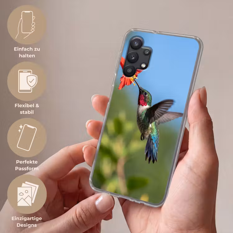 Kolibrie - Bloem - Natuur - Groen Telefoonhoesje Samsung Galaxy A32 5G klein -sfeer3_DE