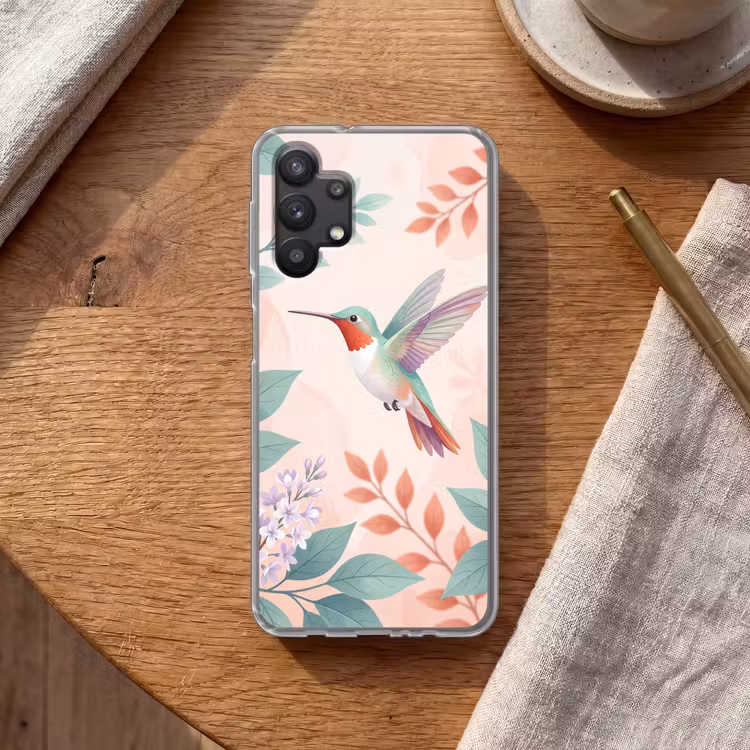 Kolibrie - Vliegen - Natuur - Illustratie - Kleurrijk Telefoonhoesje Samsung Galaxy A32 5G klein -sfeer1