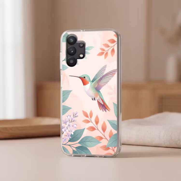 Kolibrie - Vliegen - Natuur - Illustratie - Kleurrijk Telefoonhoesje Samsung Galaxy A32 5G klein -sfeer2