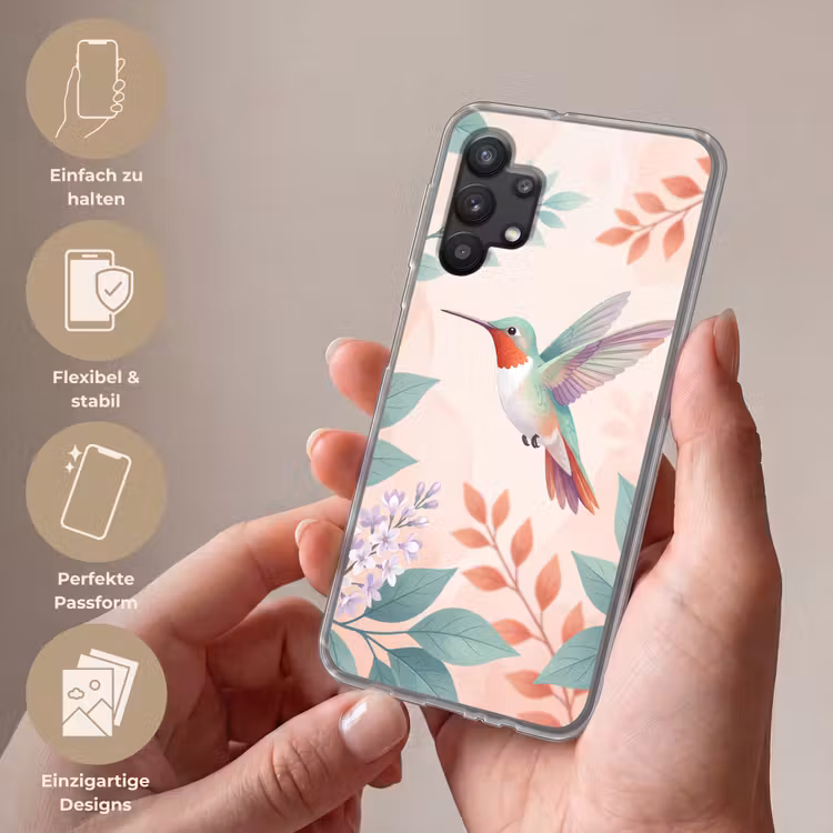 Kolibrie - Vliegen - Natuur - Illustratie - Kleurrijk Telefoonhoesje Samsung Galaxy A32 5G klein -sfeer3_DE