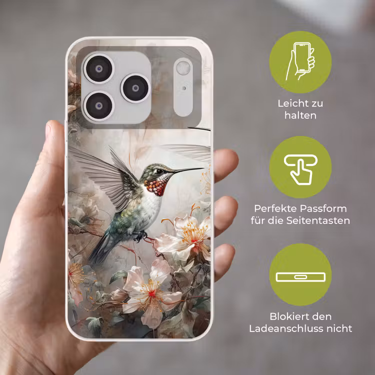 Kolibrie - Vogels - Bloemen - Planten Telefoonhoesje iPhone 17 Pro klein -sfeer3_DE