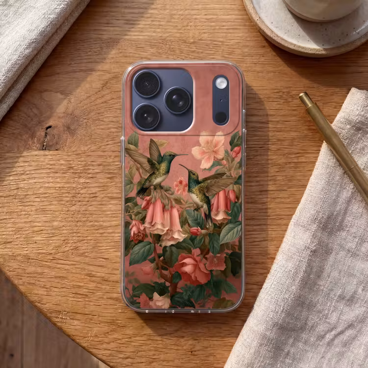 Kolibries - Bloemen - Groen - Roze Telefoonhoesje iPhone 17 Pro klein -sfeer1