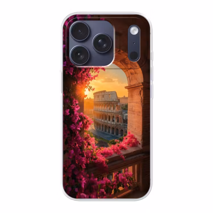 Colosseum - Rome - Roze Bloemen Telefoonhoesje iPhone 17 Pro klein -3d