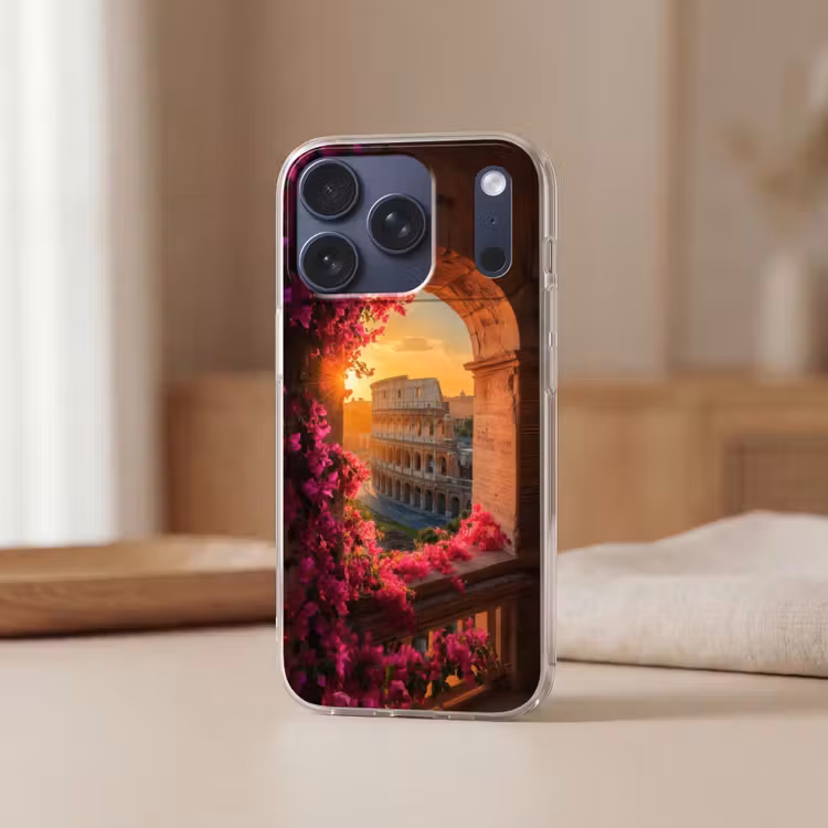 Colosseum - Rome - Roze Bloemen Telefoonhoesje iPhone 17 Pro klein -sfeer2