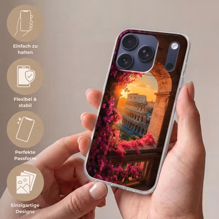 Colosseum - Rome - Roze Bloemen Telefoonhoesje iPhone 17 Pro klein -sfeer3_DE