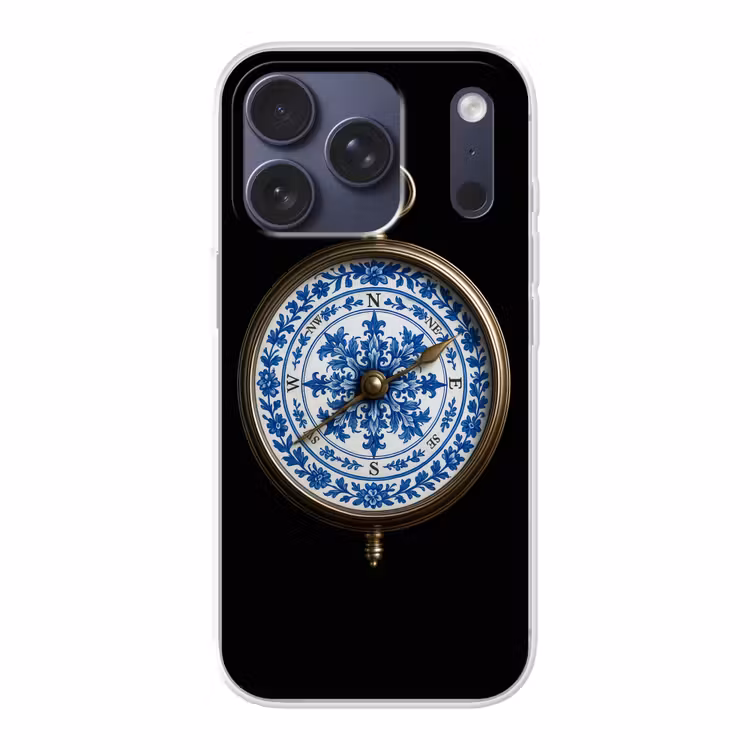 Kompas - Delfts blauw - Zwart Telefoonhoesje iPhone 17 Pro klein -3d