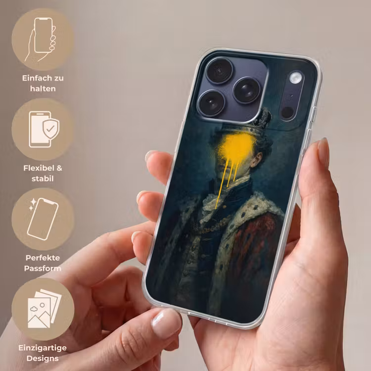 Koning - Portret - Druipende gele verf Telefoonhoesje iPhone 17 Pro klein -sfeer3_DE