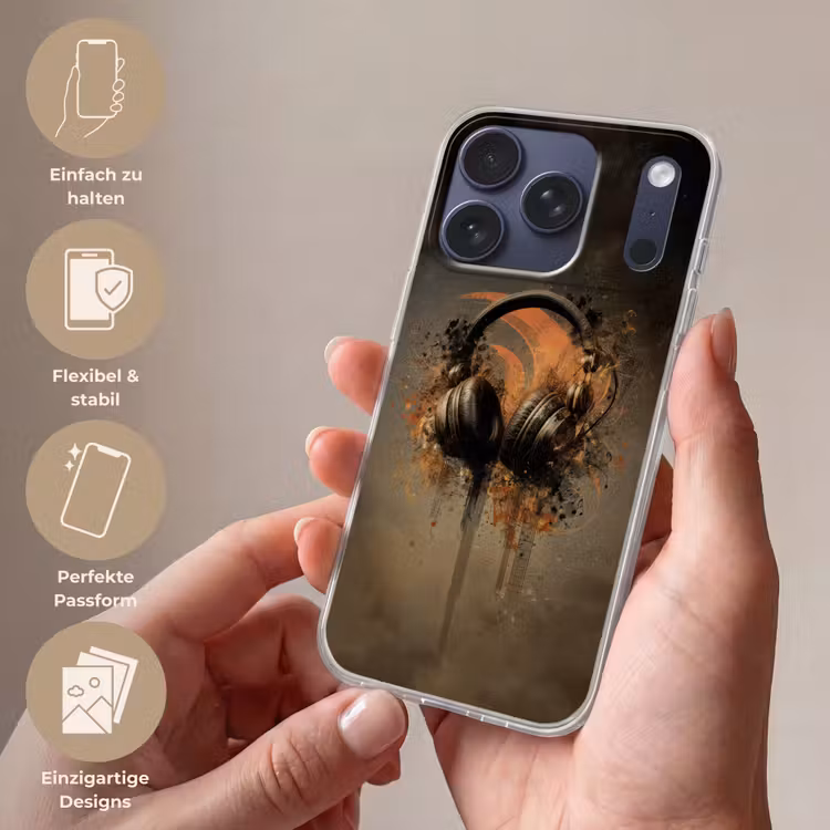 Koptelefoon - Bruin - Verf - Vintage Telefoonhoesje iPhone 17 Pro klein -sfeer3_DE