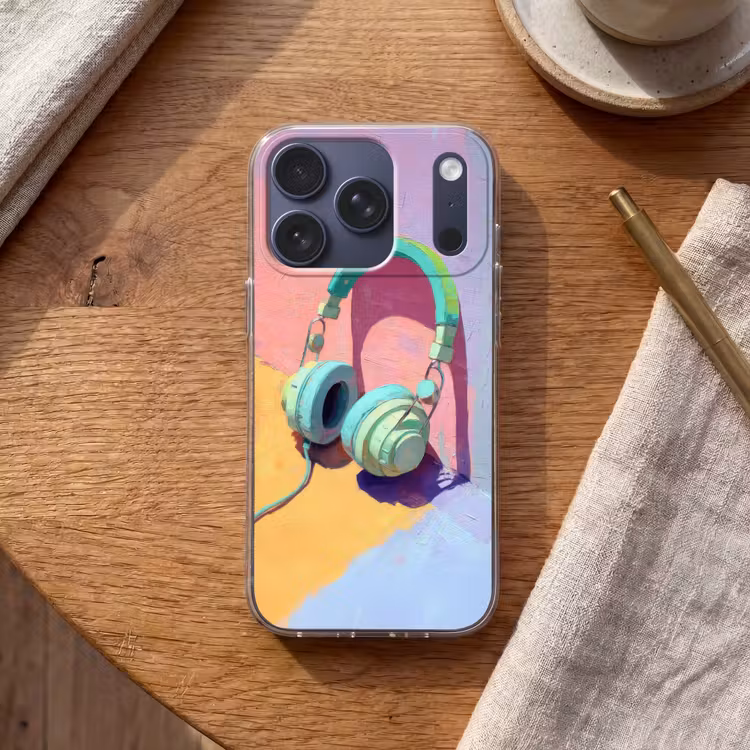 Koptelefoon - Mintgroen - Draad Telefoonhoesje iPhone 17 Pro klein -sfeer1