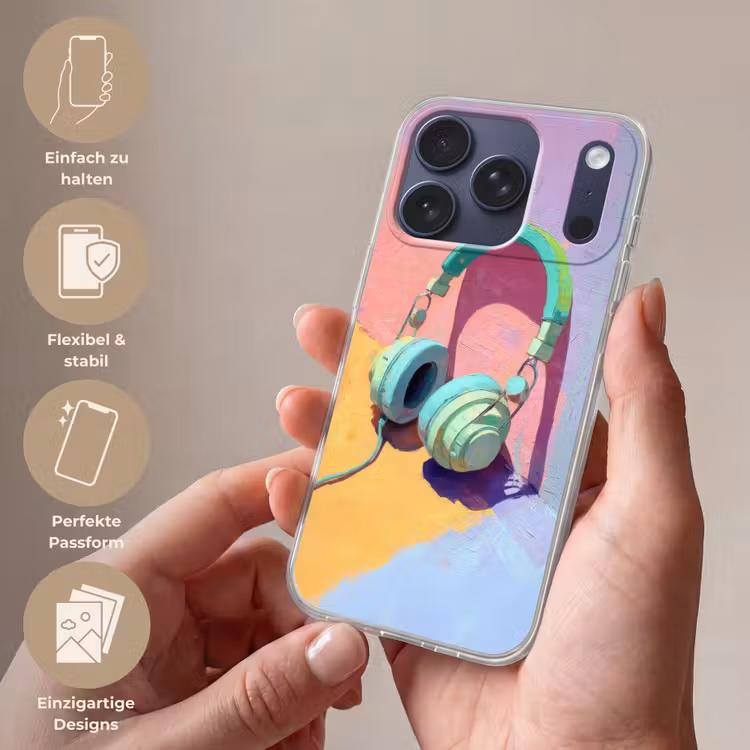 Koptelefoon - Mintgroen - Draad Telefoonhoesje iPhone 17 Pro klein -sfeer3_DE
