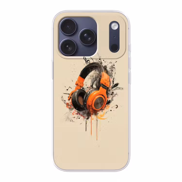 Koptelefoon - Oranje - Explosief Telefoonhoesje iPhone 17 Pro klein -3d