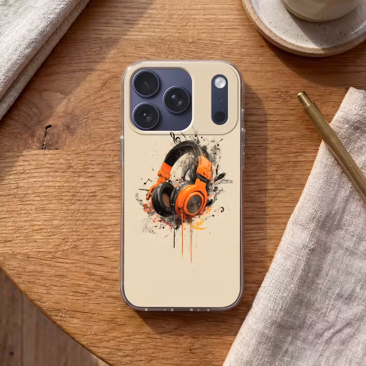 Koptelefoon - Oranje - Explosief Telefoonhoesje iPhone 17 Pro klein -sfeer1