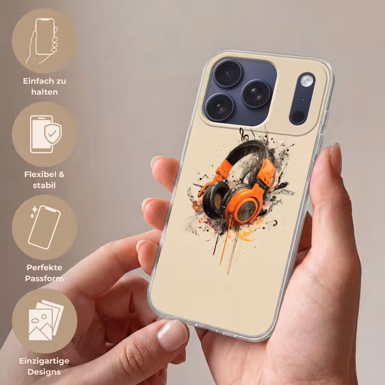 Koptelefoon - Oranje - Explosief Telefoonhoesje iPhone 17 Pro klein -sfeer3_DE