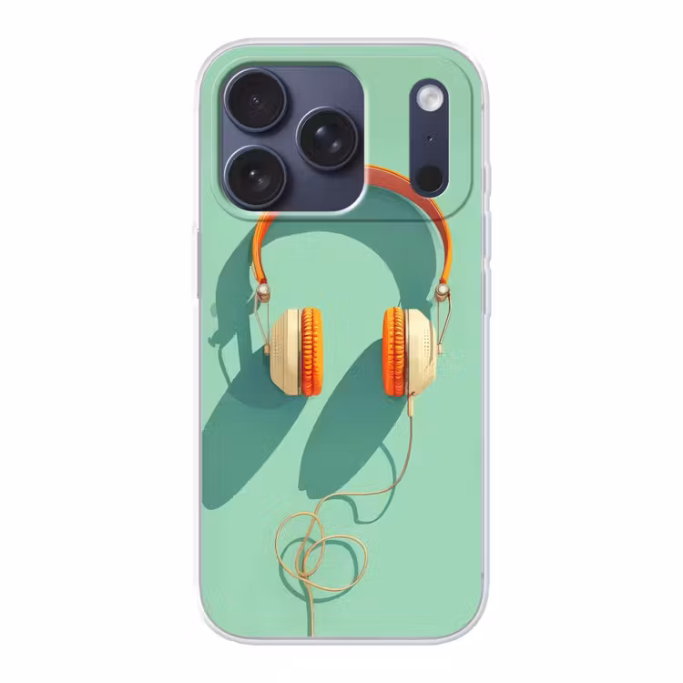 Koptelefoon - Oranje - Snoer - Minimalistisch Telefoonhoesje iPhone 17 Pro klein -3d