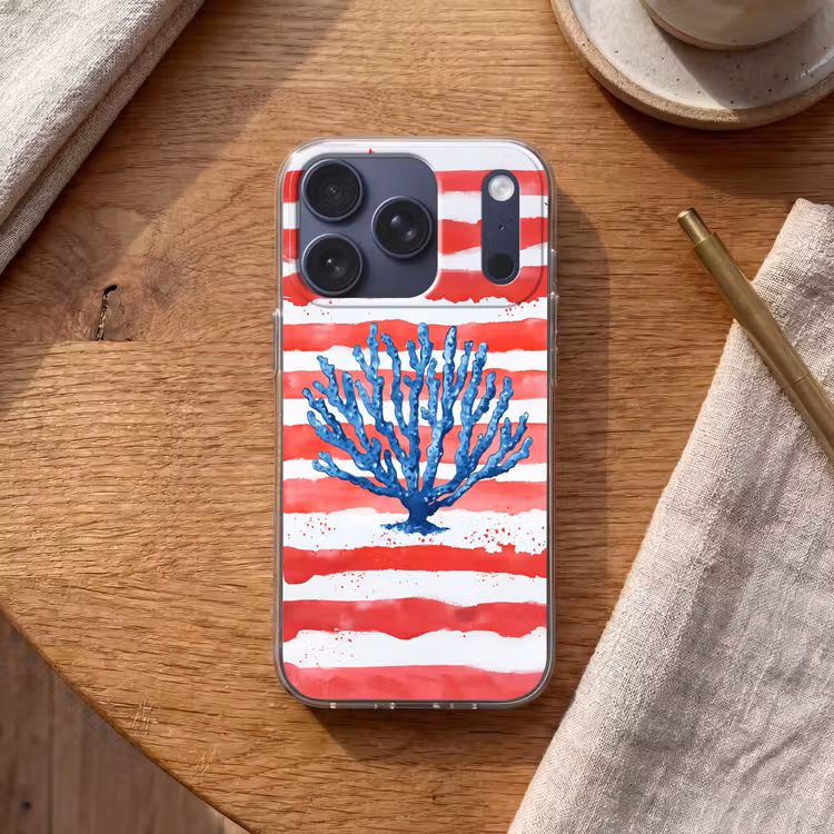 Koraal - Verfstructuur - Rood - Blauw Telefoonhoesje iPhone 17 Pro klein -sfeer1