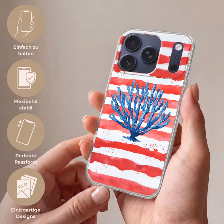 Koraal - Verfstructuur - Rood - Blauw Telefoonhoesje iPhone 17 Pro klein -sfeer3_DE