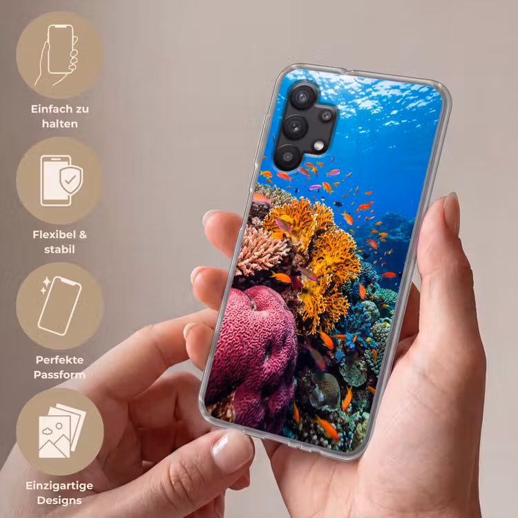 Koraal - Vissen - Oceaan - Natuur - Kleurrijk Telefoonhoesje Samsung Galaxy A32 5G klein -sfeer3_DE