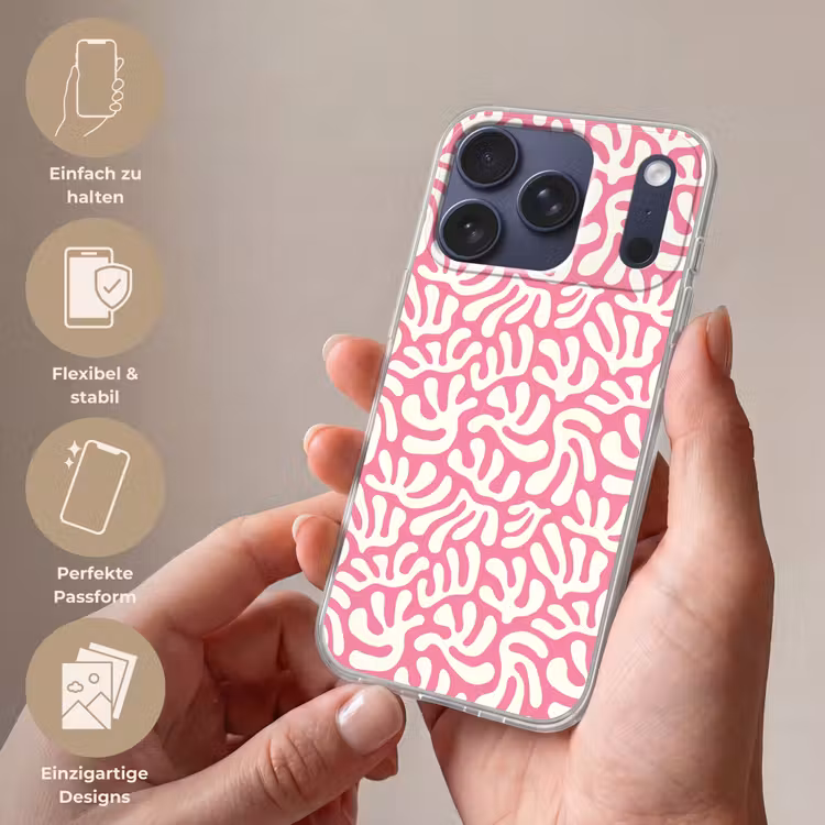 Koraal - Patroon - Roze - Wit - Minimalistisch Telefoonhoesje iPhone 17 Pro klein -sfeer3_DE