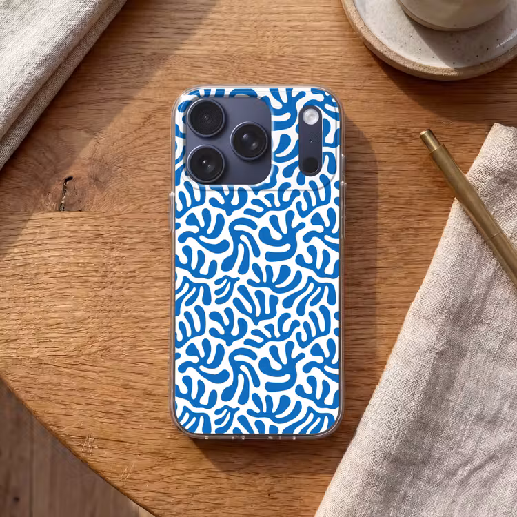 Koraal patroon - Wit - Blauw - Zomer Telefoonhoesje iPhone 17 Pro klein -sfeer1