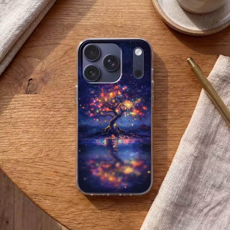 Kosmisch - lichtboom - Kerst - Kleurrijk Telefoonhoesje iPhone 17 Pro klein -sfeer1