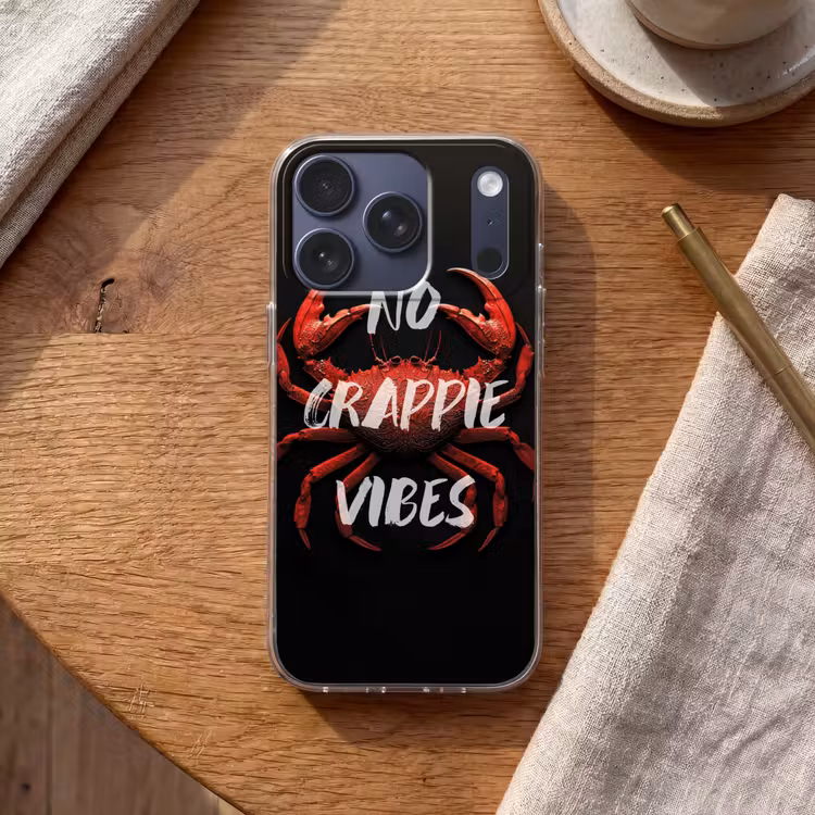 Krab - Rood - Tekst - Zwart Telefoonhoesje iPhone 17 Pro klein -sfeer1