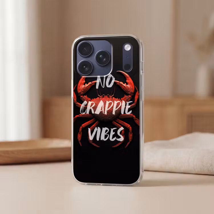 Krab - Rood - Tekst - Zwart Telefoonhoesje iPhone 17 Pro klein -sfeer2