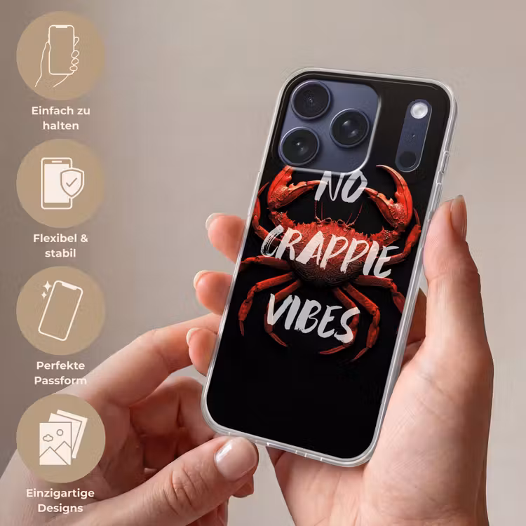 Krab - Rood - Tekst - Zwart Telefoonhoesje iPhone 17 Pro klein -sfeer3_DE