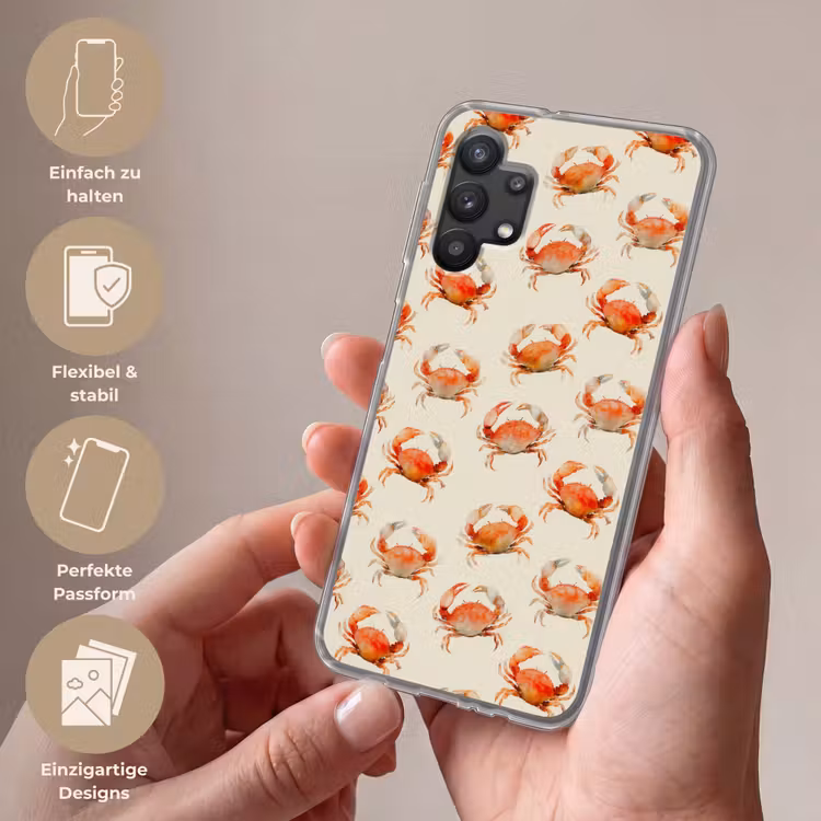 Krabben - Patroon - Oranje Telefoonhoesje Samsung Galaxy A32 5G klein 346 -sfeer3_DE
