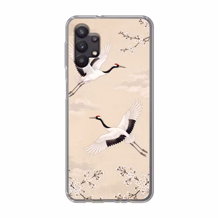 Kraanvogels - Bloesem - Beige Telefoonhoesje Samsung Galaxy A32 5G klein -3d