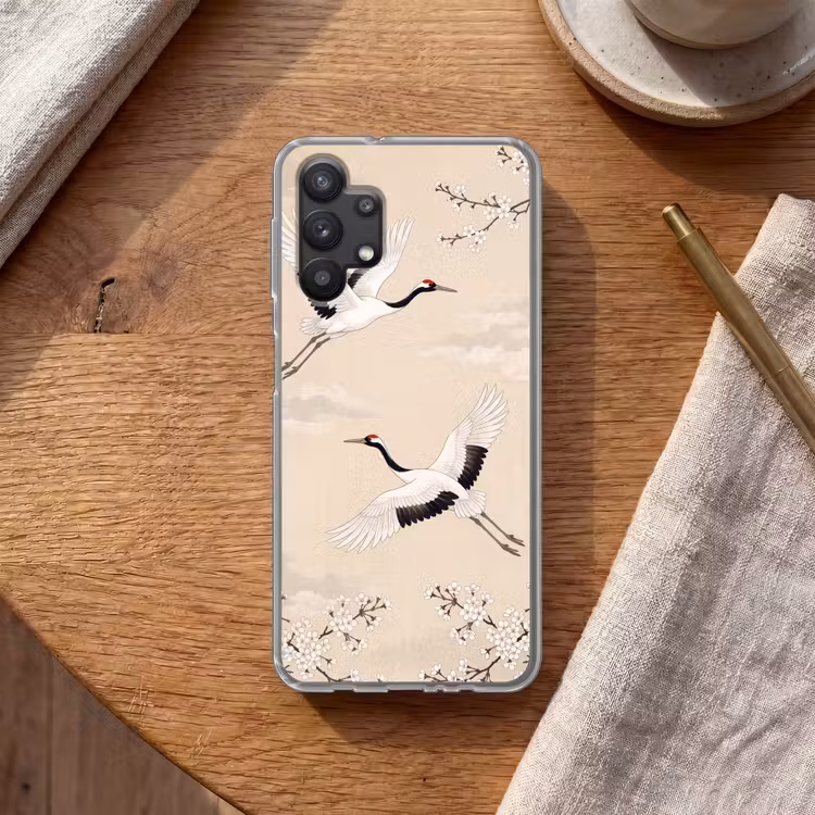 Kraanvogels - Bloesem - Beige Telefoonhoesje Samsung Galaxy A32 5G klein -sfeer1