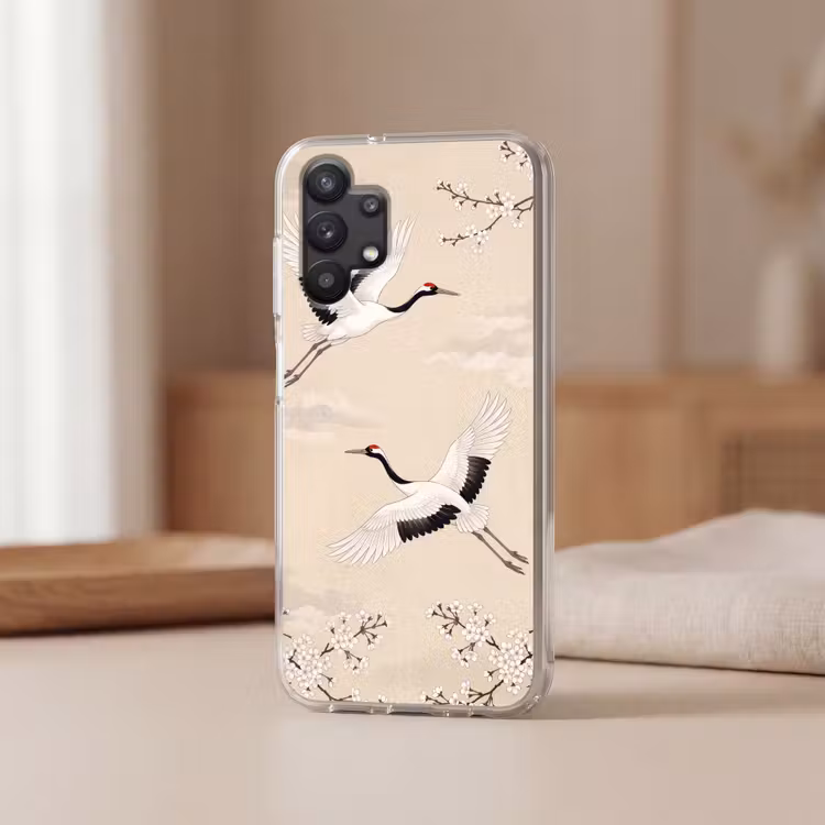 Kraanvogels - Bloesem - Beige Telefoonhoesje Samsung Galaxy A32 5G klein -sfeer2