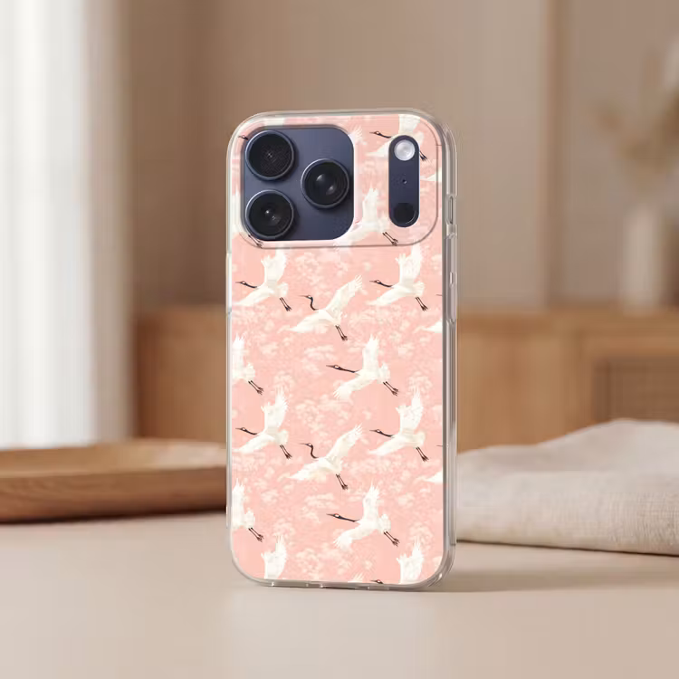 Kraanvogels - Bloesem - Roze Telefoonhoesje iPhone 17 Pro klein 878 -sfeer2