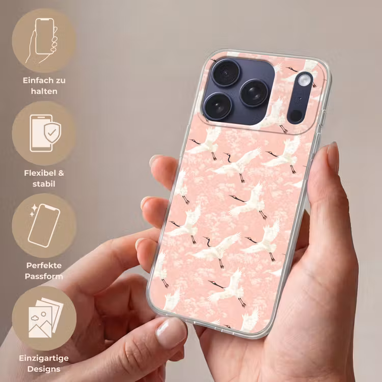Kraanvogels - Bloesem - Roze Telefoonhoesje iPhone 17 Pro klein 878 -sfeer3_DE