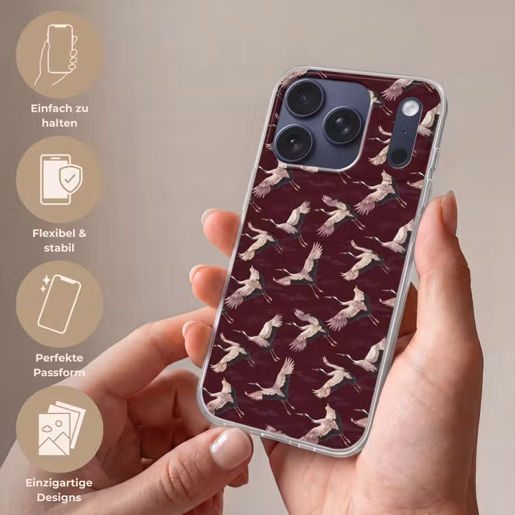Kraanvogels - Klassiek - Bordeaux Telefoonhoesje iPhone 17 Pro klein 878 -sfeer3_DE