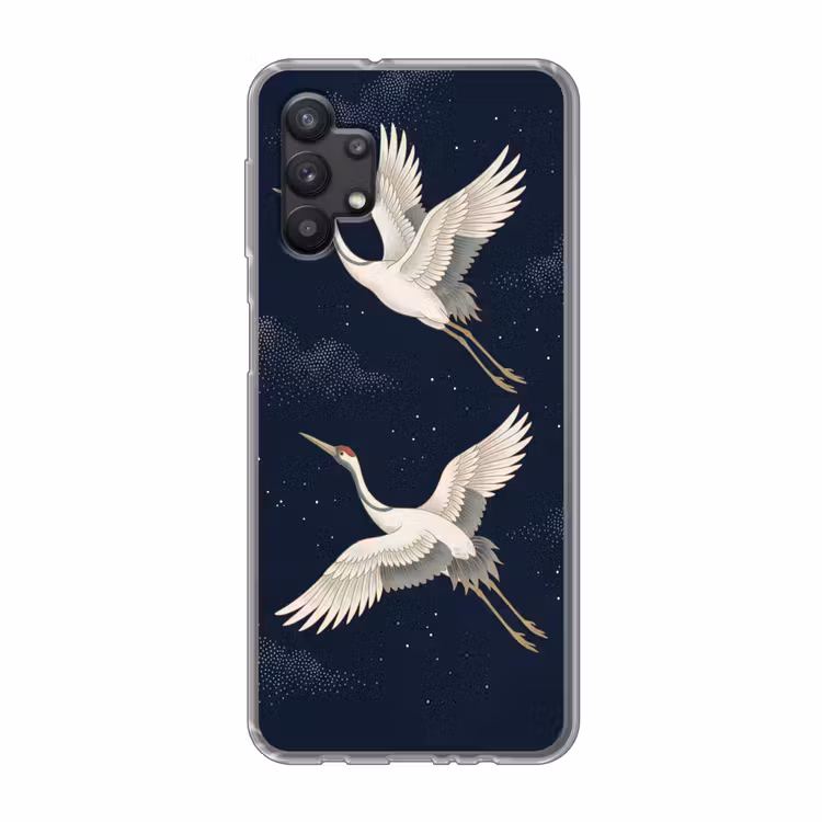 Kraanvogels - Nachthemel - Blauw Telefoonhoesje Samsung Galaxy A32 5G klein -3d