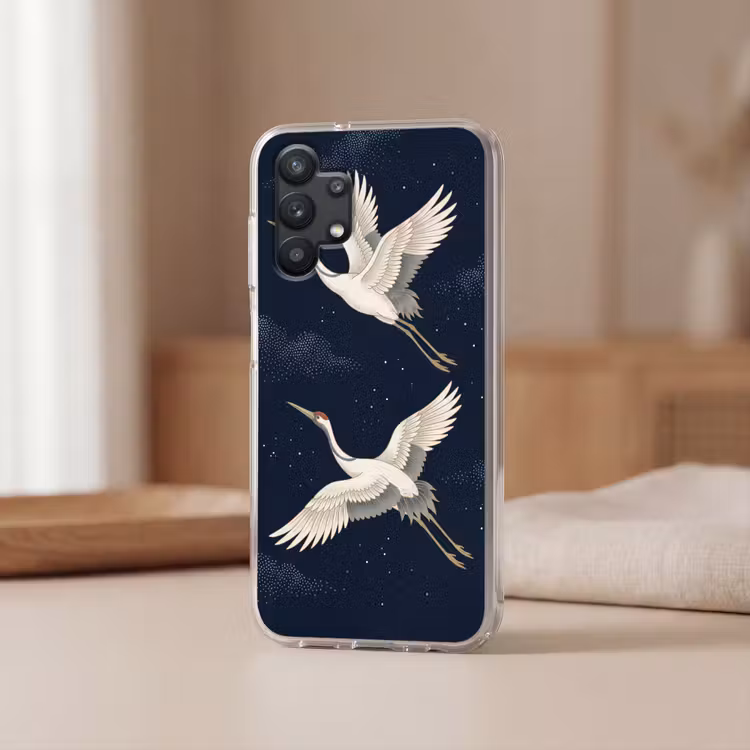 Kraanvogels - Nachthemel - Blauw Telefoonhoesje Samsung Galaxy A32 5G klein -sfeer2