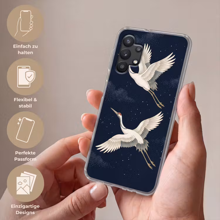 Kraanvogels - Nachthemel - Blauw Telefoonhoesje Samsung Galaxy A32 5G klein -sfeer3_DE