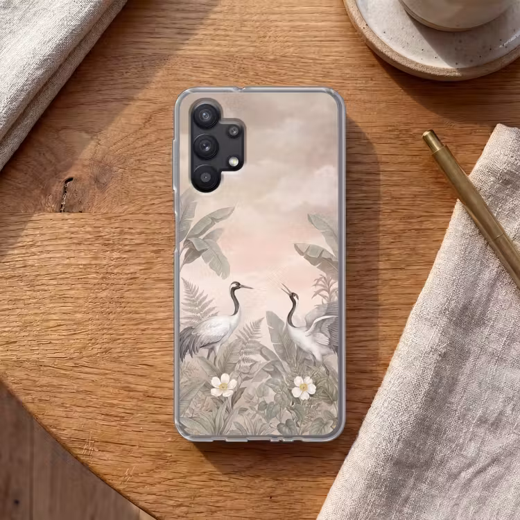 Kraanvogels - Natuur - Roze Telefoonhoesje Samsung Galaxy A32 5G klein -sfeer1