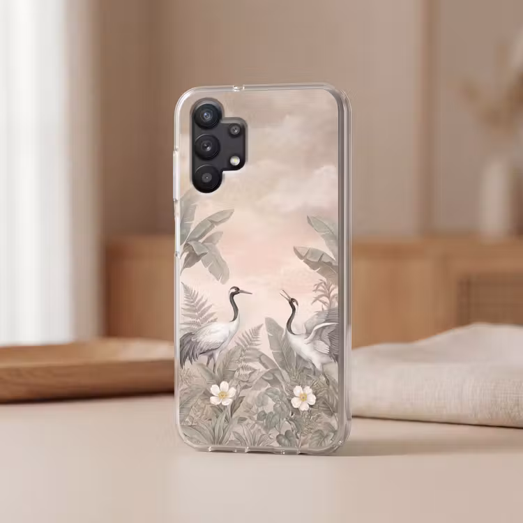 Kraanvogels - Natuur - Roze Telefoonhoesje Samsung Galaxy A32 5G klein -sfeer2