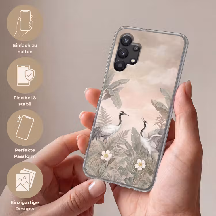 Kraanvogels - Natuur - Roze Telefoonhoesje Samsung Galaxy A32 5G klein -sfeer3_DE