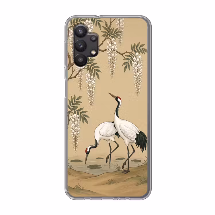 Kraanvogels - Water - Beige Telefoonhoesje Samsung Galaxy A32 5G klein -3d