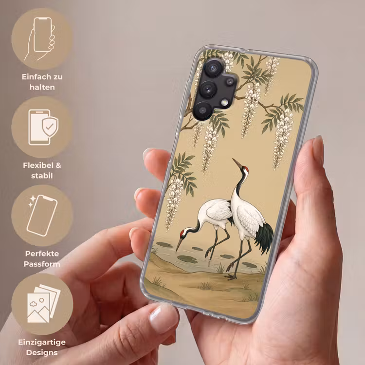 Kraanvogels - Water - Beige Telefoonhoesje Samsung Galaxy A32 5G klein -sfeer3_DE