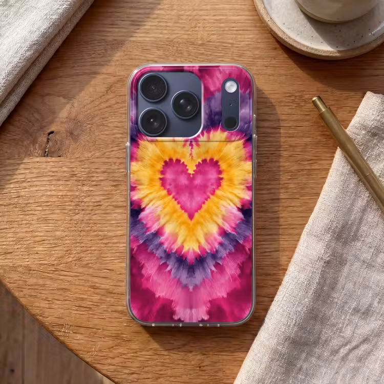 Tie dye - Hartvorm - Vlammen - Oranje Telefoonhoesje iPhone 17 Pro klein -sfeer1