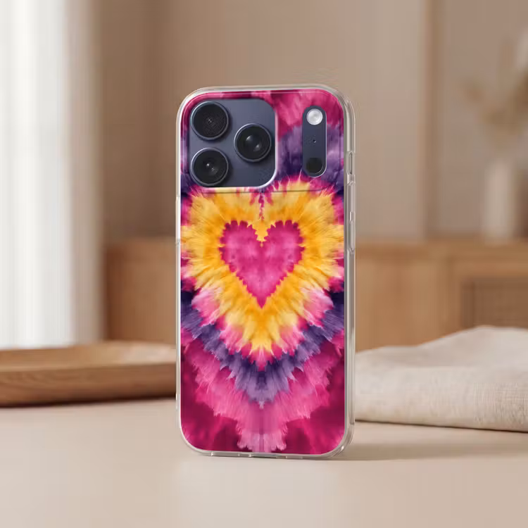 Tie dye - Hartvorm - Vlammen - Oranje Telefoonhoesje iPhone 17 Pro klein -sfeer2