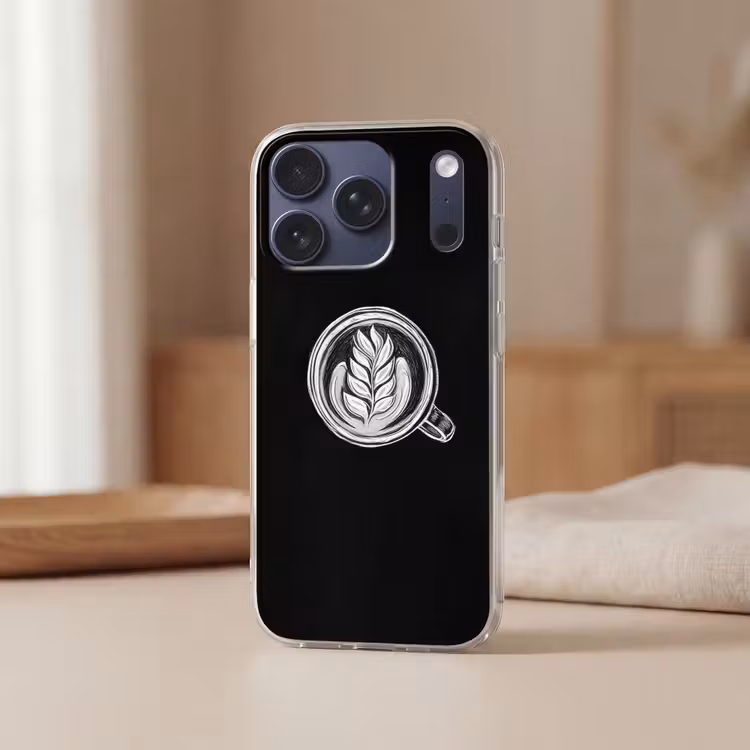 Krijttekening - Koffie - Latte art Telefoonhoesje iPhone 17 Pro klein -sfeer2